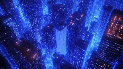 Aufkleber - Urban network in the net of buildings under blue light