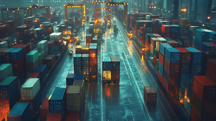 Aufkleber - Various logistics import export background and transport industry of containers, freight ships, cargo planes, trucks transporting containers on the road to ports