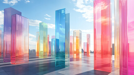 Poster - Virtual reality scene from colorful glass