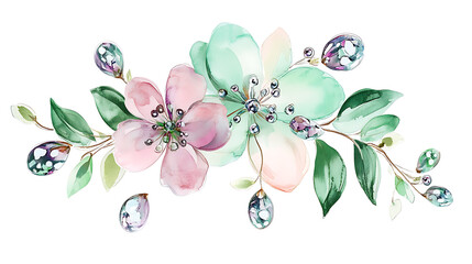 Poster - Watercolor flowers, flat hand-drawn illustration isolated on white background