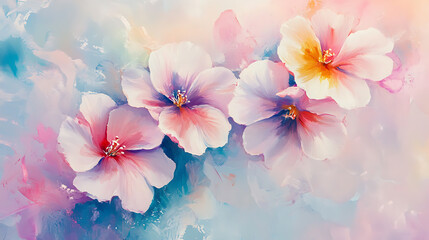 Poster - Watercolor flowers white isolated for wallpaper painting