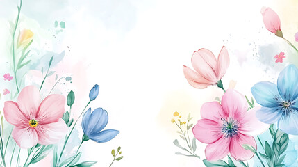 Poster - Watercolor multi color flowers with white background