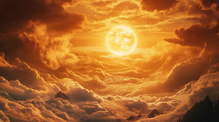 Poster - Waves against the background of clouds covering sun, based on