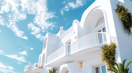 Fototapete - White villa over blue sky, traditional mediterranean residential architecture