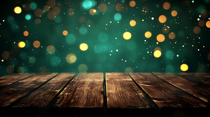 Aufkleber - Wooden table with green bokeh background for product display or food photography