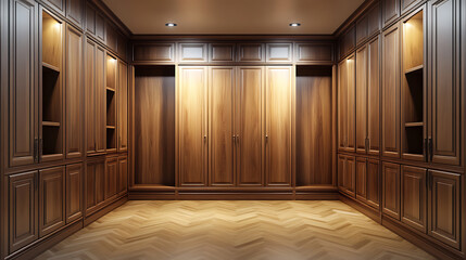 Poster - Wooden wardrobe in minimalist style interior design of modern bedroom
