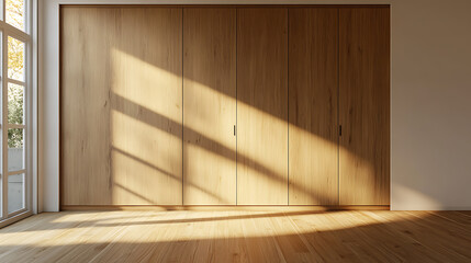 Aufkleber - Wooden wardrobe in minimalist style interior design of modern bedroom