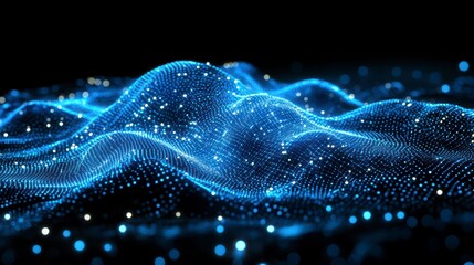 Fototapete - Abstract blue glowing particle wave background.