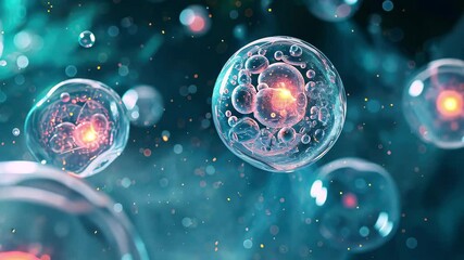 Aufkleber - Explore vibrant microscopic cells illuminated in a stunning 4k environment showcasing intricate details and dynamic movements