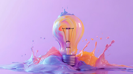 Poster - Creative colorful inspiration concept with lightbulb made from liquid paint on purple background