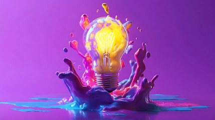 Aufkleber - Creative colorful inspiration concept with lightbulb made from liquid paint on purple background