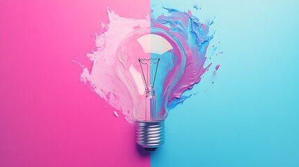 Aufkleber - Creativity concept with lightbulb made from paint on colorful pink and blue background