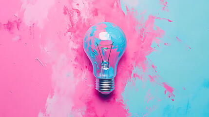 Aufkleber - Creativity concept with lightbulb made from paint on colorful pink and blue background