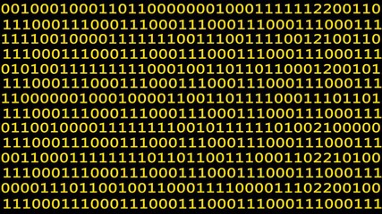 Digital binary number animated background, binary, code, computer language, virtual technology or software encryption. binary code, algorithm, data, and matrix motion Yellow Color