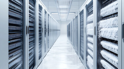 Fototapete - Data center or server room with servers of information cloud storage futuristic modern 3d illustration