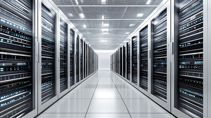 Poster - Data center or server room with servers of information cloud storage futuristic modern 3d illustration