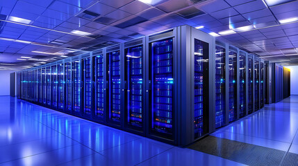 Fototapete - Data center or server room with servers of information cloud storage futuristic modern 3d illustration