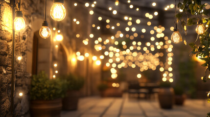 Poster - Decorative indoor string lights hanging in a patio