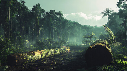 Poster - Deforestation concept with cut off tropical forest, illustration