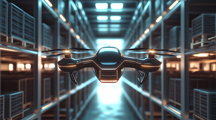 Aufkleber - Delivery drone in warehouse, futuristic technologies of the future