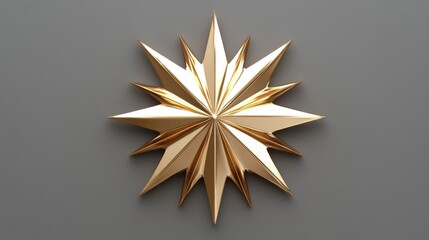 Aufkleber - Golden twelve-pointed star, metallic, geometric shape on gray background.