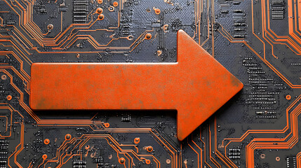 Poster - Digital business transformation concept with orange arrow in circuits board