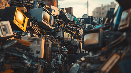 Leinwandbilder - E-waste and its environmental impact, responsible electronic waste management, recycling and material recovery, importance of reducing pollution and sustainable practices