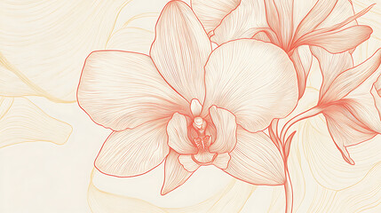 Poster - Elegant line drawing of an orchid flower, illustration for invites and cards