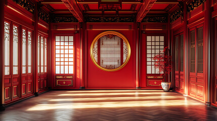 Aufkleber - Empty classic red chinese room