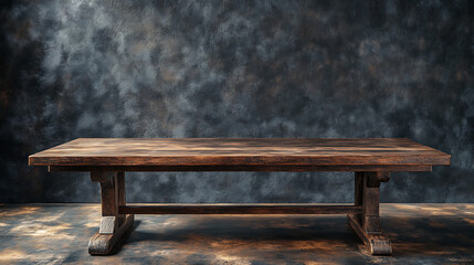 Poster - Empty old wood table and black background for product display presentation with dark concrete wall, copy space concept
