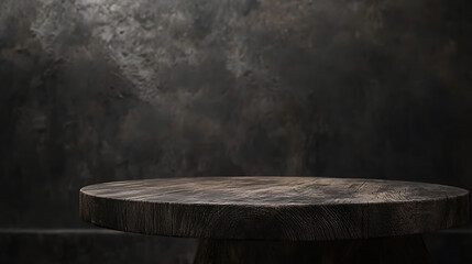 Fototapete - Empty old wood table and black background for product display presentation with dark concrete wall, copy space concept