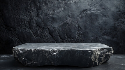 Poster - Empty rock stone stage or podium display product with dark gray wall room studio background