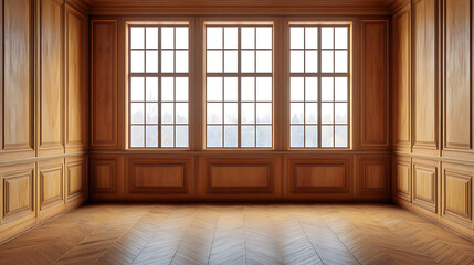 Fototapete - Empty room with wood paneling and window