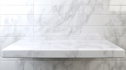 Aufkleber - Empty white marble table top with blur tile wall bathroom background