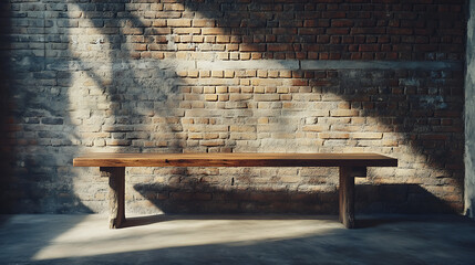 Aufkleber - Empty wooden table and brick wall in background