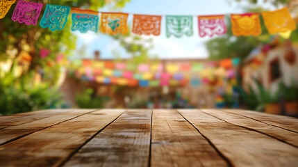 Aufkleber - Empty wooden table on blurred background from mexican holiday cinco de mayo