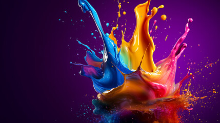 Fototapete - Eureka moment of creative inspiration concept with liquid paint merging into a colorful lightbulb on dark purple background
