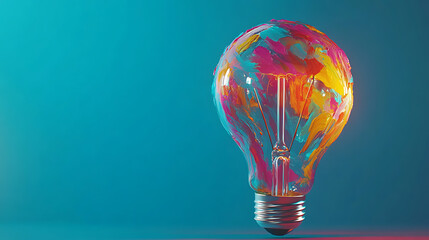 Aufkleber - Eureka moment with colorful paint merged into light bulb on bright blue background