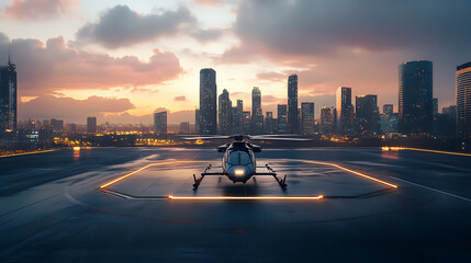 Poster - Evtol charging on helipad in front of modern city