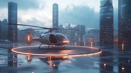 Poster - Evtol charging on helipad in front of modern city