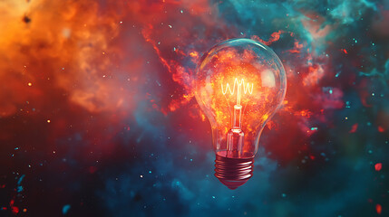 Aufkleber - Exploding creativity, with light bulb exploding in colorful colors
