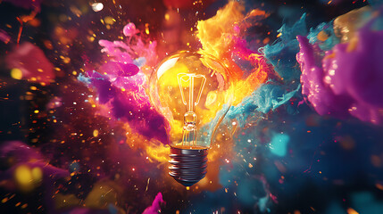 Aufkleber - Exploding creativity, with light bulb exploding in colorful colors