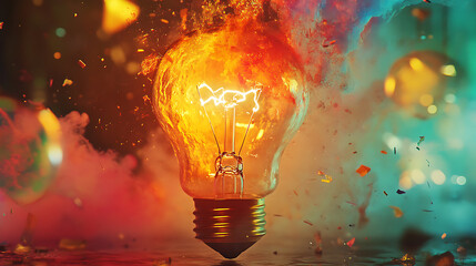 Aufkleber - Exploding creativity, with light bulb exploding in colorful colors