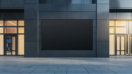 Aufkleber - Front view of blank black sign on business center wall background at daytime, mockup