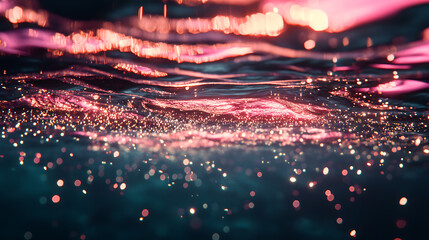 Fototapete - Abstract elegant, detailed pink glitter particles flow with shallow depth of field underwater, holiday magic shimmering luxury background, festive sparkles and lights, de-focused