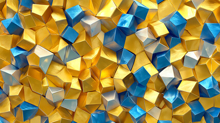 Leinwandbilder - Abstract geometric graphic design, seamless geometric pattern of cubes, colorful modern gold fund, 3d render