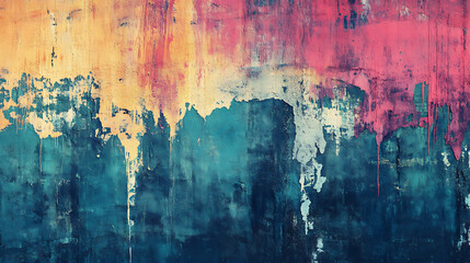 Poster - Abstract graffiti art on a weathered wall with vibrant colors and textures