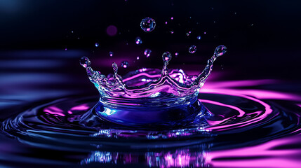 Poster - Abstract iridescent liquid sphere splashing on black background illustration