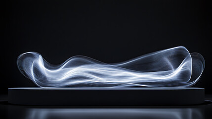 Fototapete - Abstract long exposure dynamic light trails product display podium