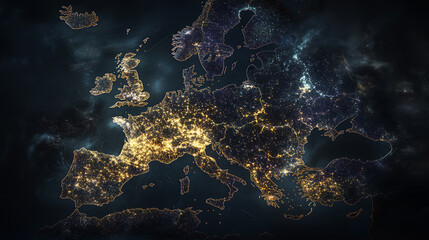 Poster - Abstract map of western europe, concept of european global network and connectivity, data transfer and cyber technology